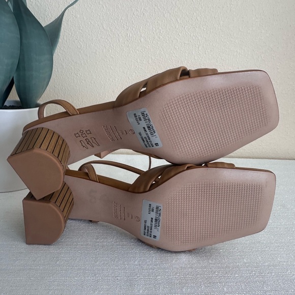 New Schutz Mindy Caramel Leather Knot Ankle Strap Bamboo Heel Sandals Women’s 6B - Picture 15 of 15